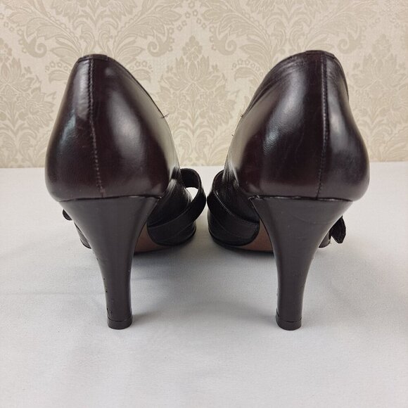 Antonio Melani Size 9M Wine Leather Mary Jane Heels Gold Trimmed Buckle - Picture 6 of 14
